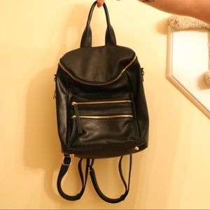 Black Faux Leather Backpack